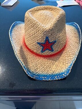 Patriotic Straw Cowboy Hat with Star Accent 4 July hat